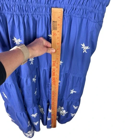 Anthropologie Somerset Embroidered Maxi Tiered Dress Blue White 1X Eyelet - Picture 14 of 15